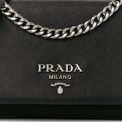 Prada Saffiano Tessuto Nylon Chain Shoulder Bag Black 8 of 10