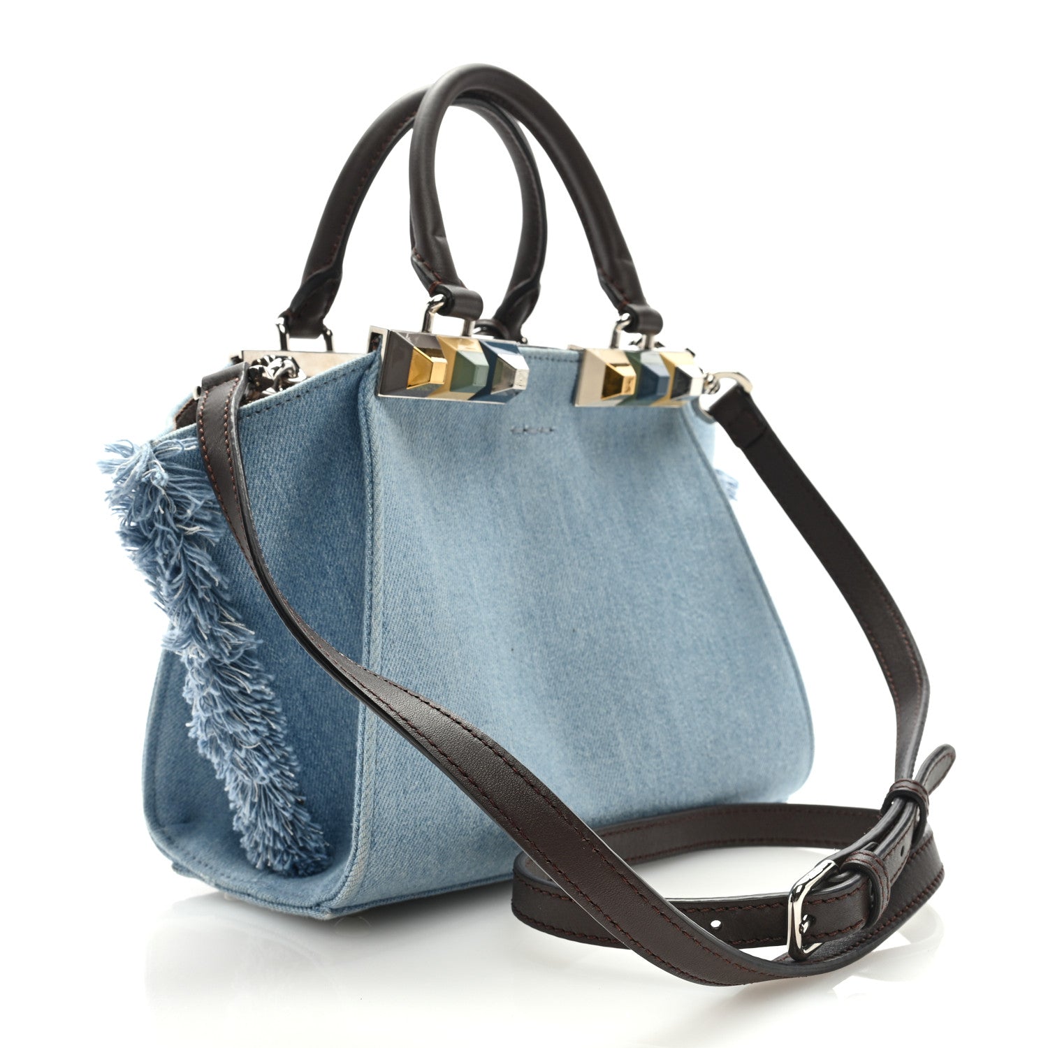 Fendi Denim Studded Mini 3Jours Tote Light Blue 3 of 8