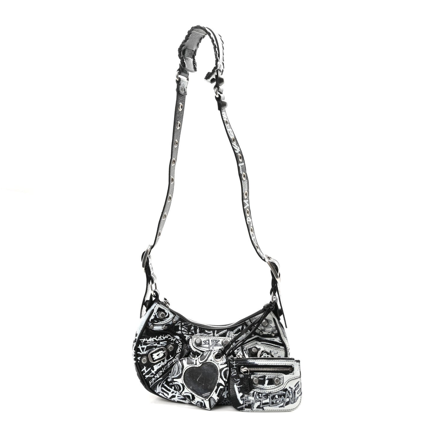 Agneau Arena Graffiti Le Cagole Shoulder Bag XS White Black