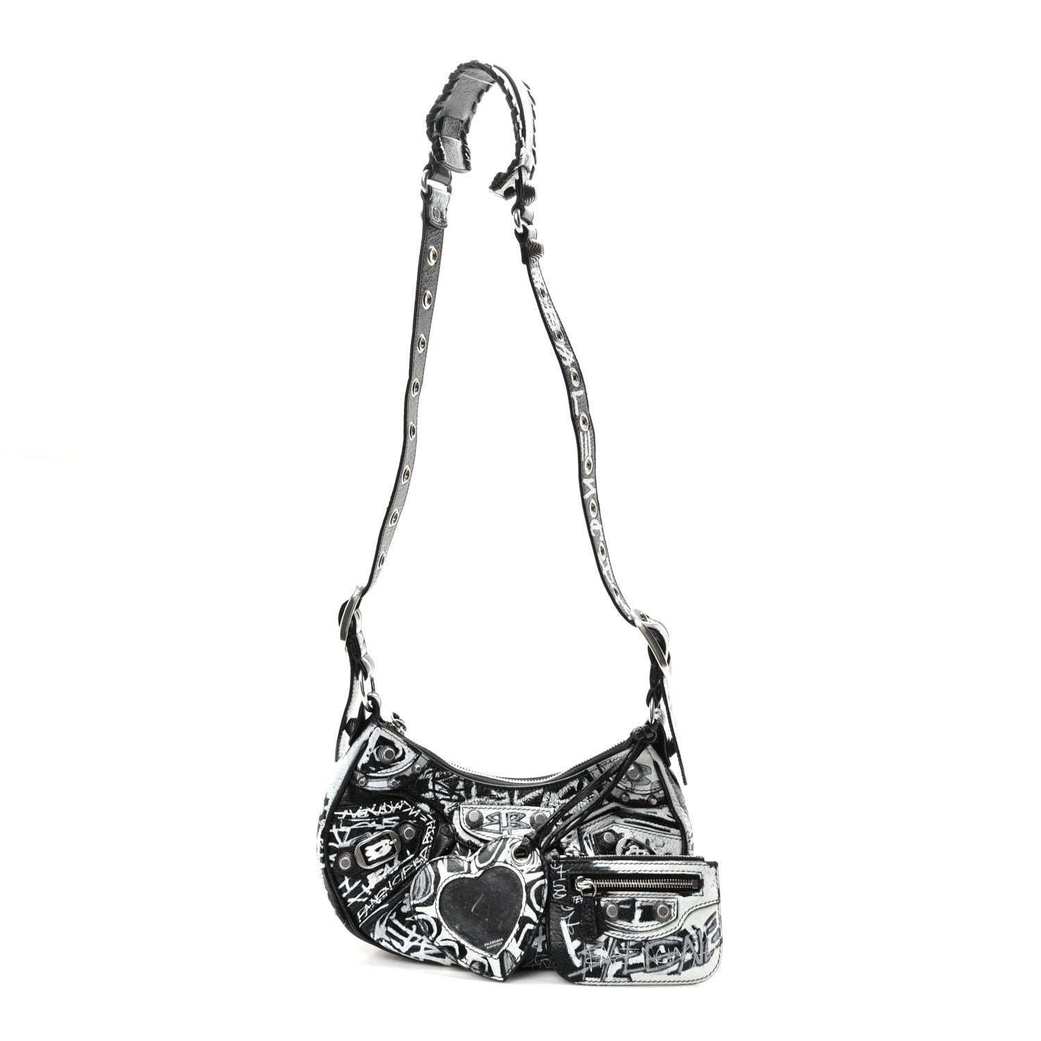 Balenciaga Agneau Arena Graffiti Le Cagole Shoulder Bag XS White Black 1 of 11