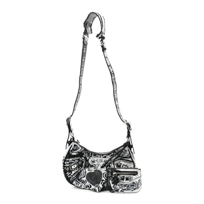 Balenciaga Agneau Arena Graffiti Le Cagole Shoulder Bag XS White Black 1 of 11