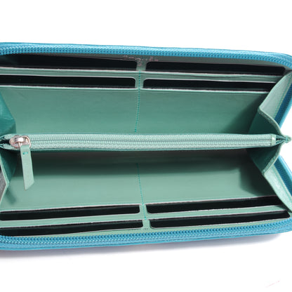 Chanel Lambskin Camellia Embossed Large Zip Wallet Turquoise 6 of 9