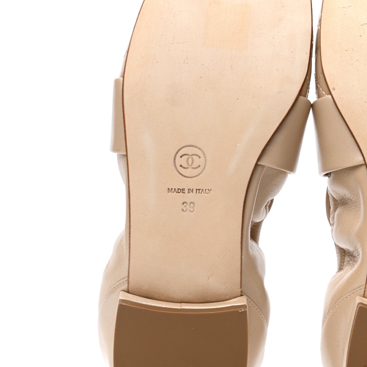 Chanel Laminated Lambskin Womens Quilted Elastic CC Moccasin Loafers 39 Beige 6 of 8