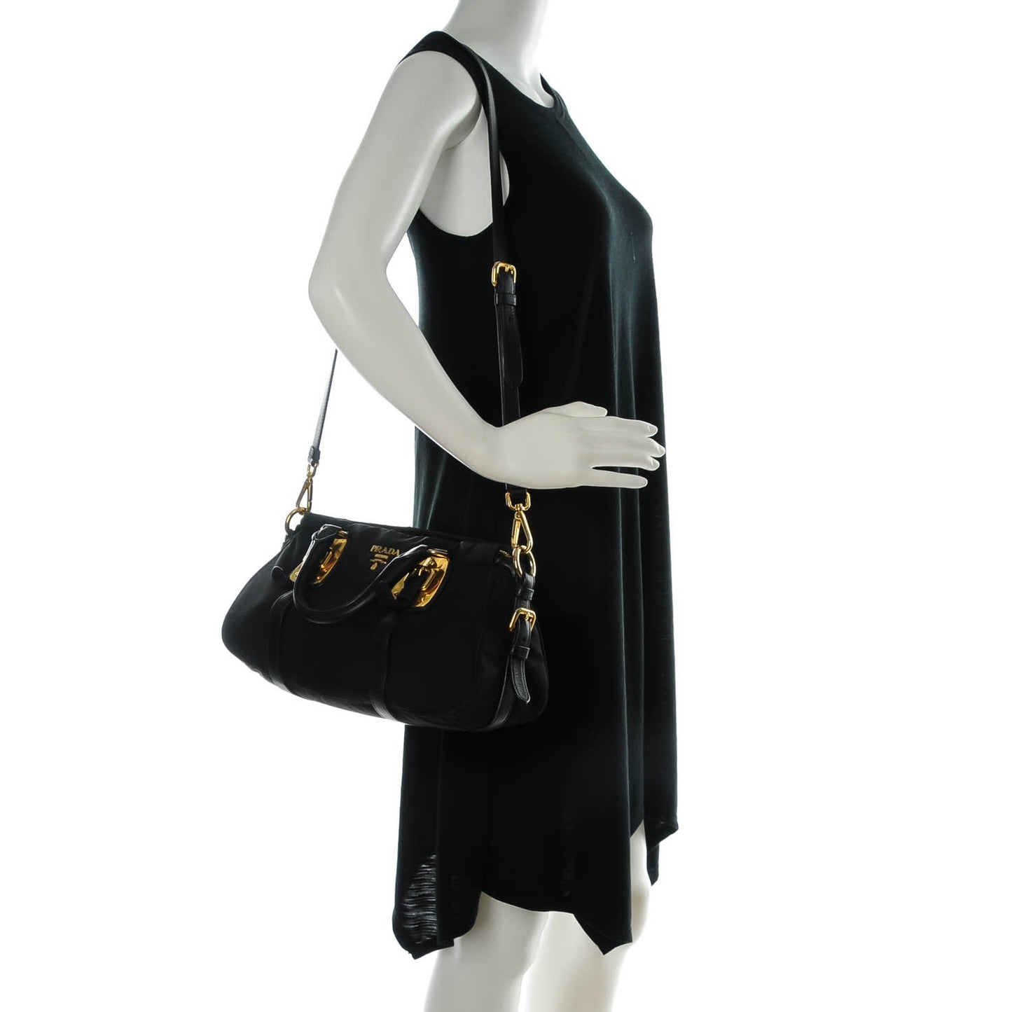 Tessuto Nylon Calfskin Shopping Satchel Black