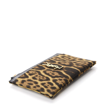 Saint Laurent Canvas Calfskin Leopard Monogram Bill Pouch Natural 4 of 8