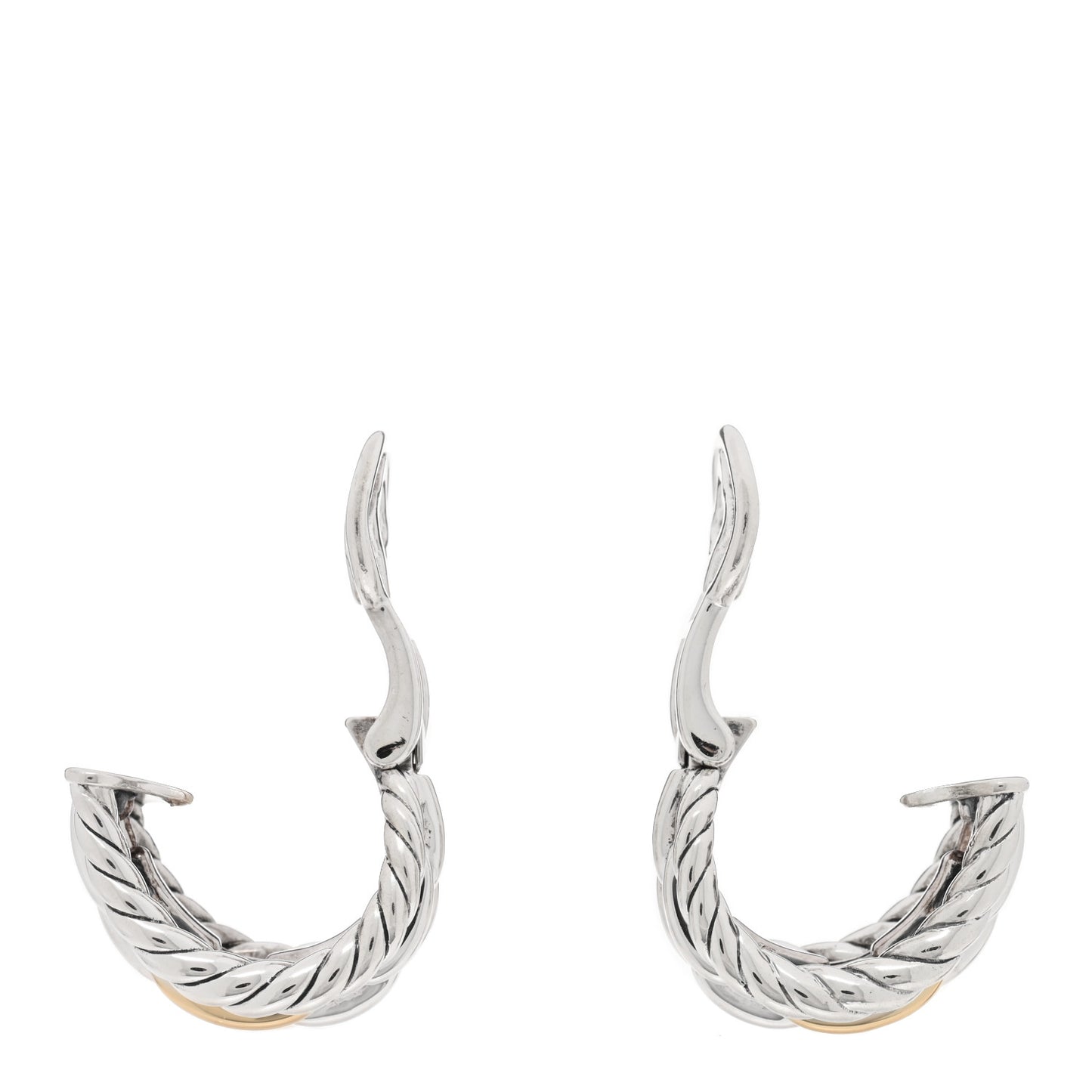 18K Yellow Gold Sterling Silver Wellesley Link Hoop Clip On Earrings