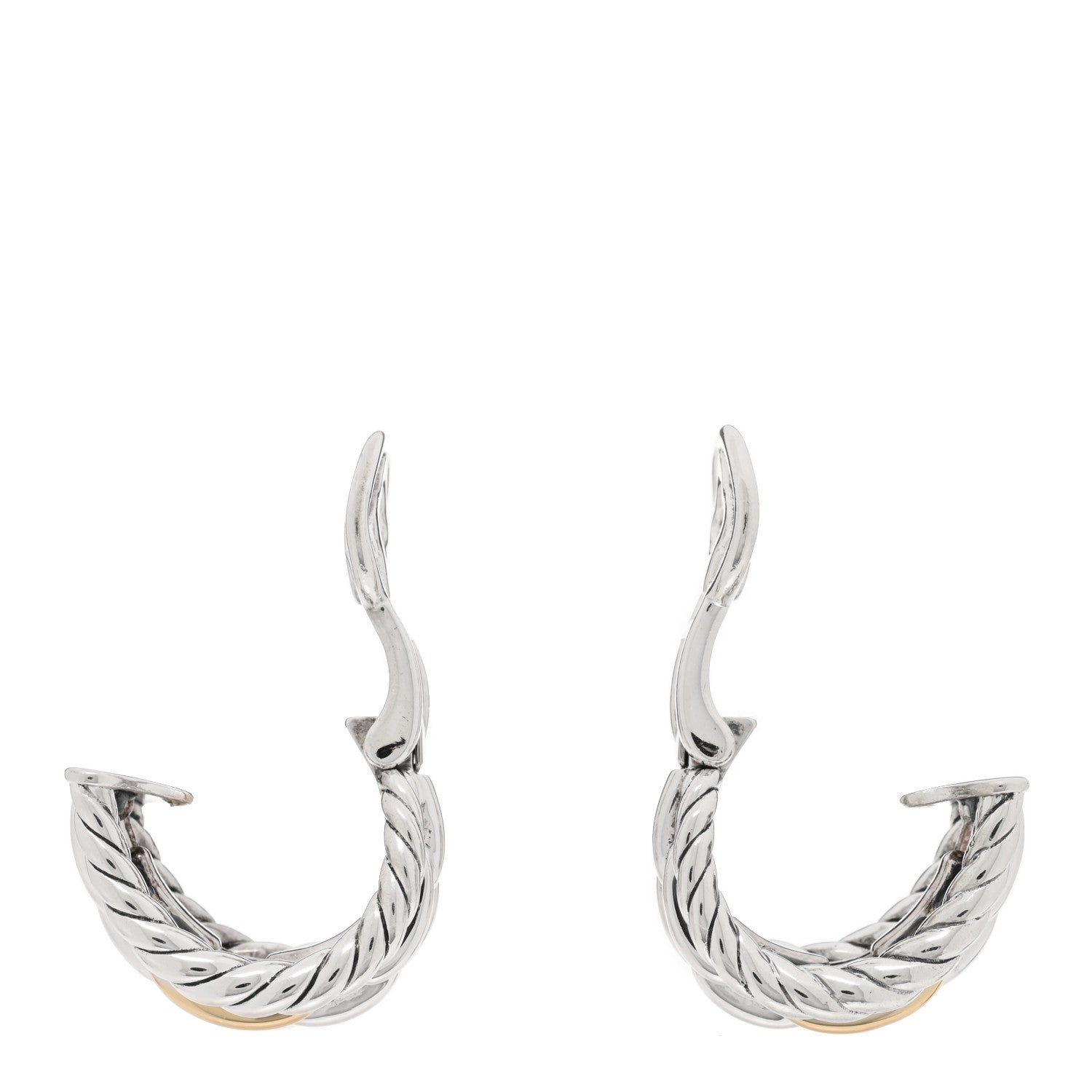 David Yurman 18K Yellow Gold Sterling Silver Wellesley Link Hoop Clip On Earrings 3 of 4