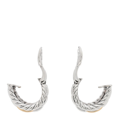 David Yurman 18K Yellow Gold Sterling Silver Wellesley Link Hoop Clip On Earrings 3 of 4