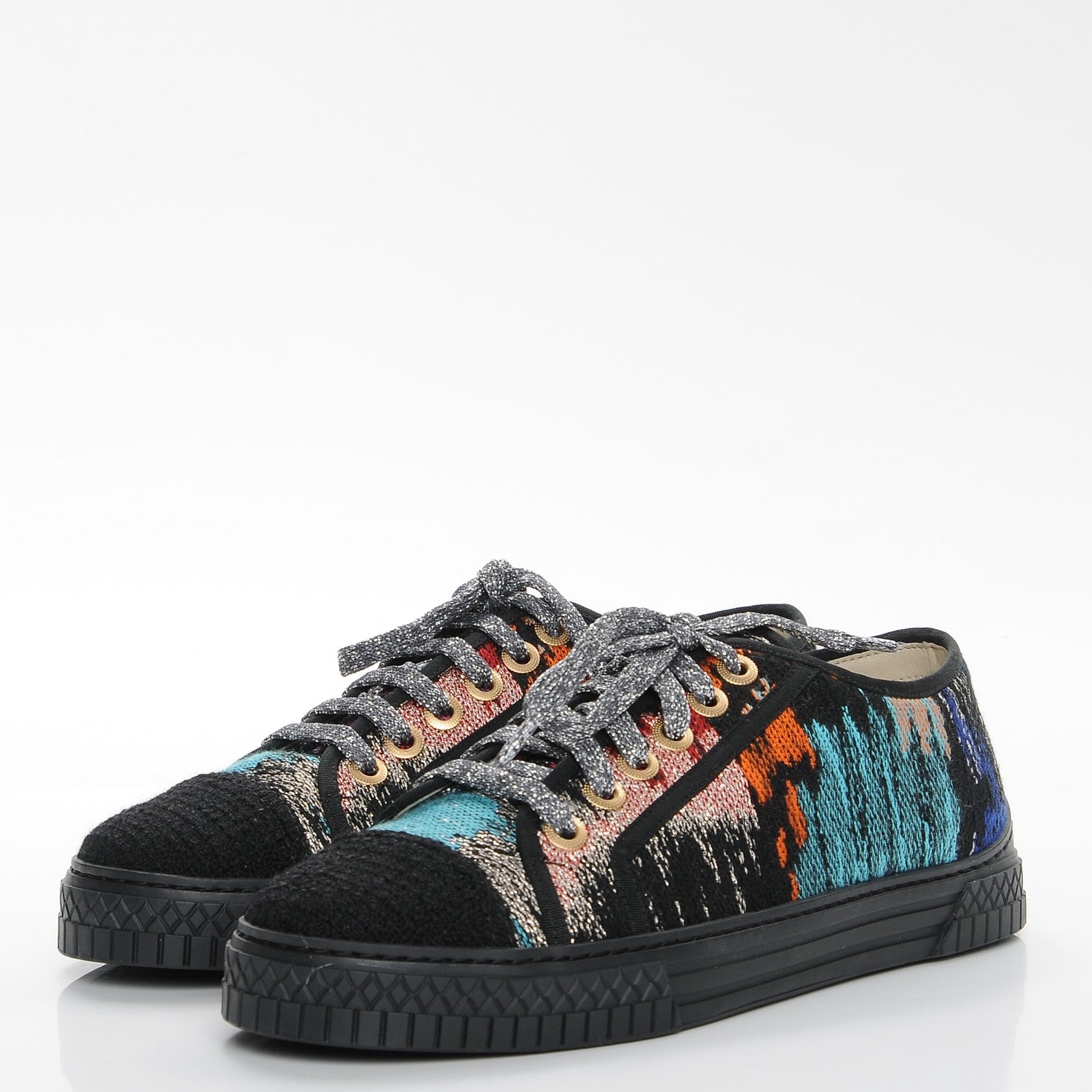 Chanel Tweed Low Top Sneakers 39 Multicolor Black 3 of 9