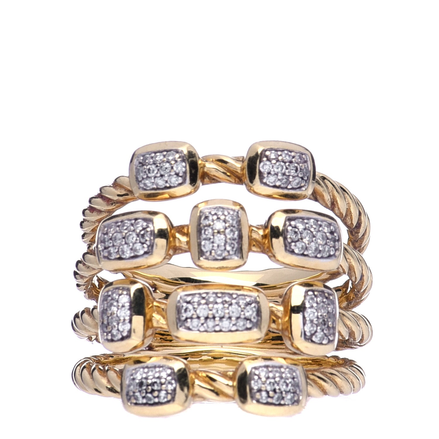 David Yurman 18K Yellow Gold Diamond Four Row Confetti Ring 54 7 1 of 6