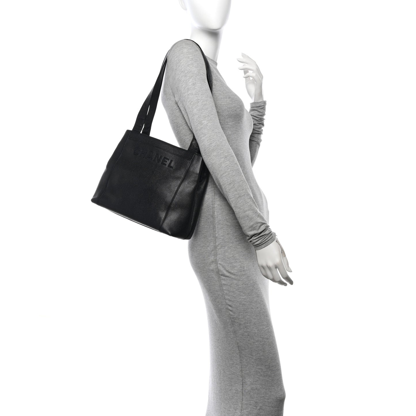 Caviar Embroidered Logo Shoulder Bag Black
