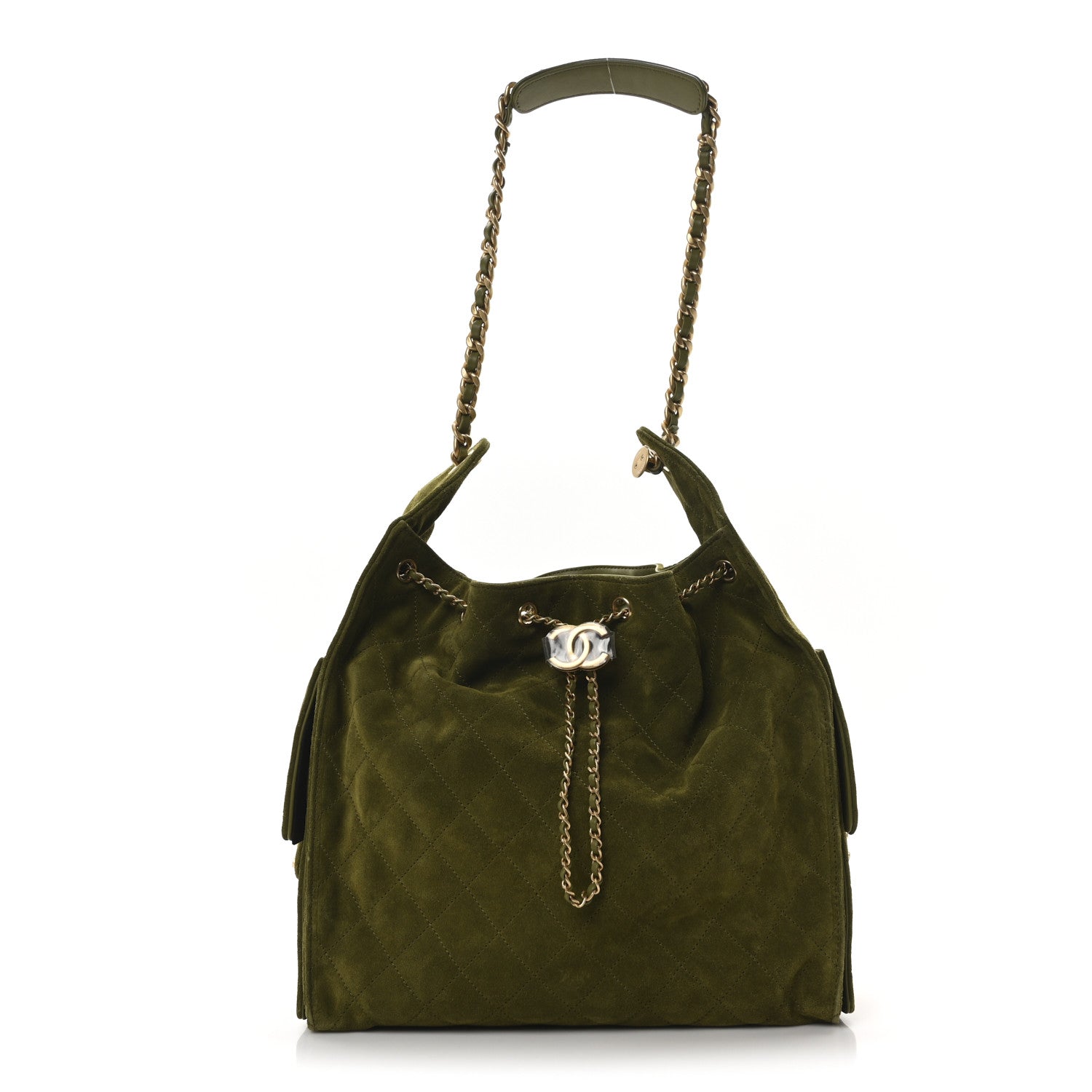 Chanel Suede Quilted Medium Chanel 25 Handbag Khaki 1 of 11