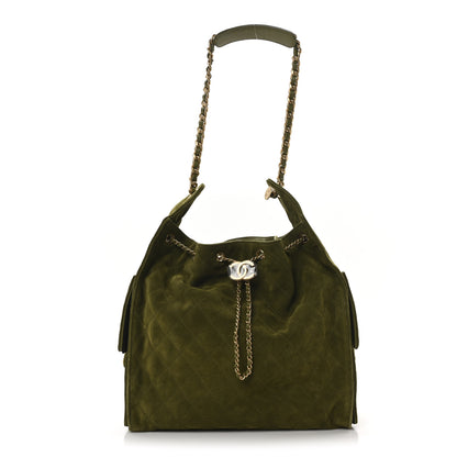 Chanel Suede Quilted Medium Chanel 25 Handbag Khaki 1 of 11