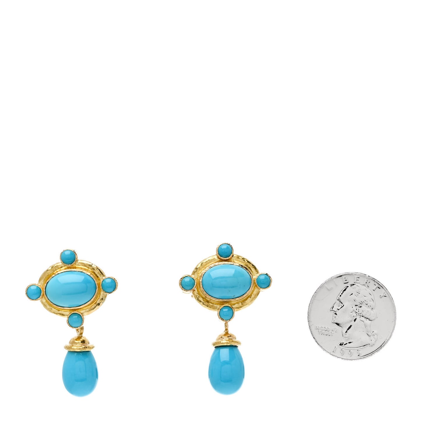 19K Yellow Gold Turquoise Sleeping Beauty Drop Earrings