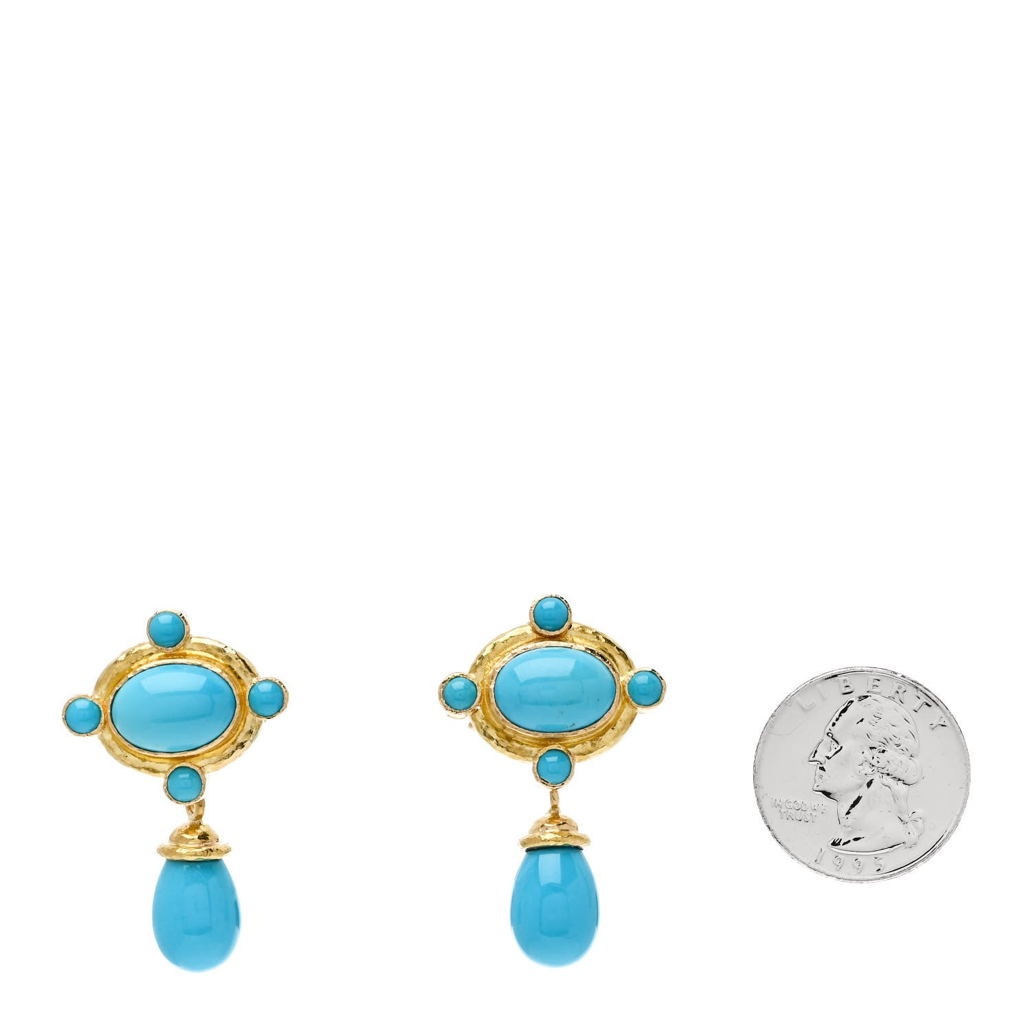 Elizabeth Locke 19K Yellow Gold Turquoise Sleeping Beauty Drop Earrings 2 of 4