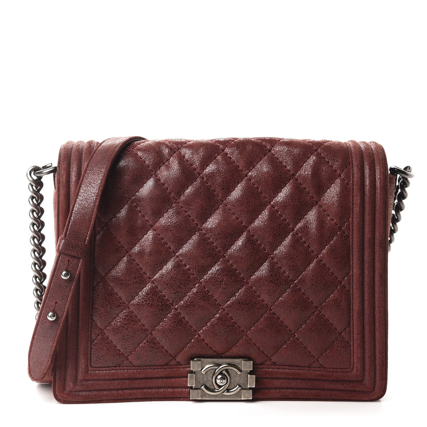 Iridescent Calfskin Quilted Medium Gentle Boy Flap Dark Red