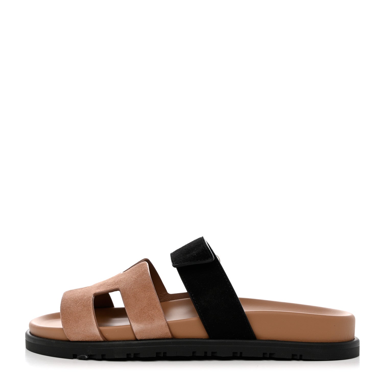 Hermes Suede Goatskin Womens Chypre Sandals 37.5 Rose Perle Black 1 of 9