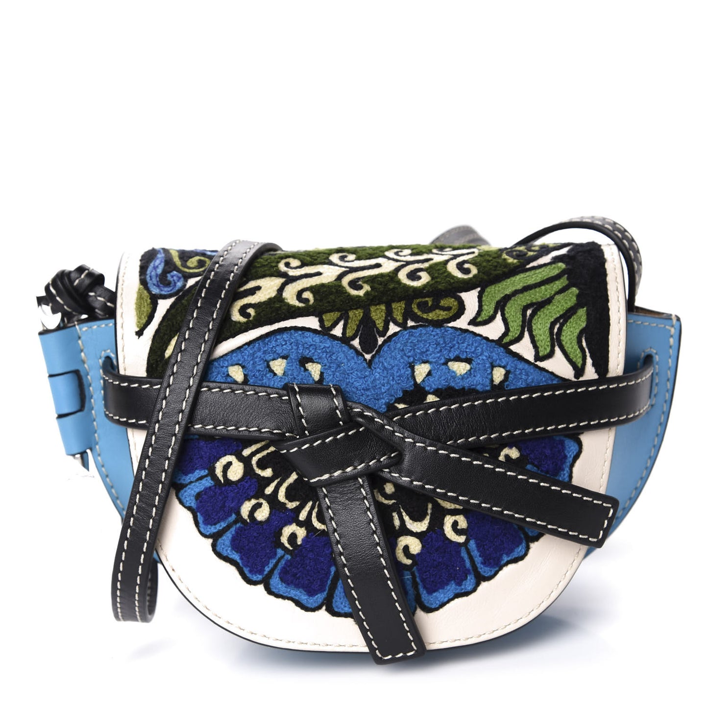 Grained Calfskin Floral Mini Gate Crossbody Bag Peacock Blue