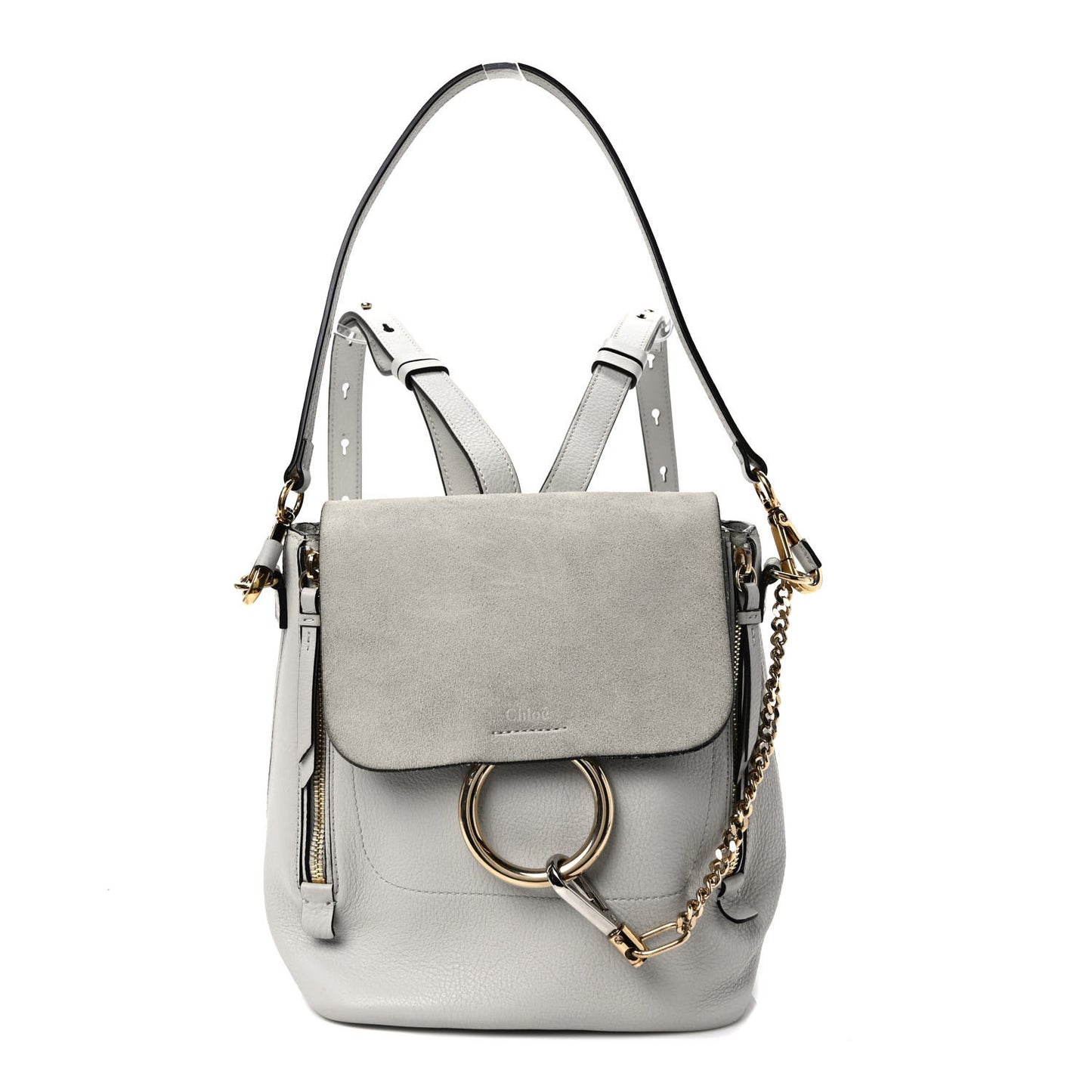 Suede Calfskin Small Faye Backpack Airy Grey
