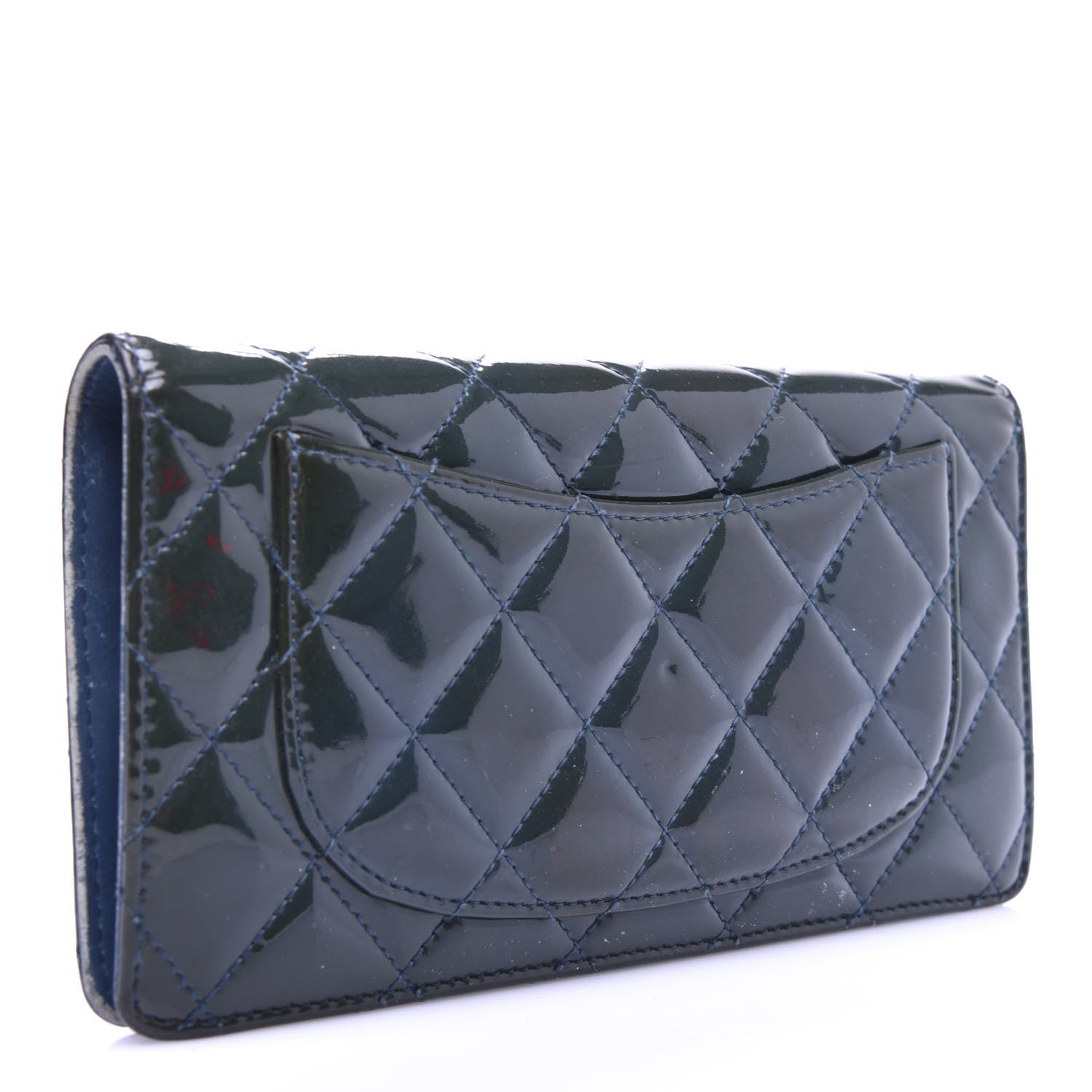 Chanel Patent Calfskin Quilted Yen Wallet Blue 3 of 9