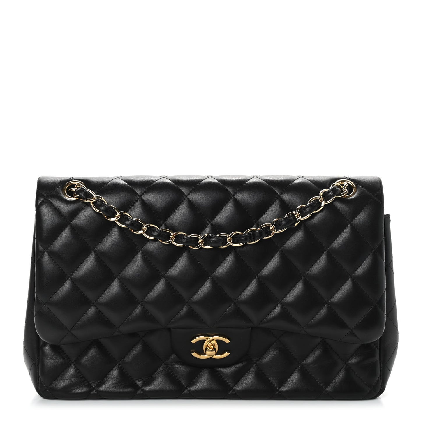Lambskin Quilted Jumbo Double Flap Black