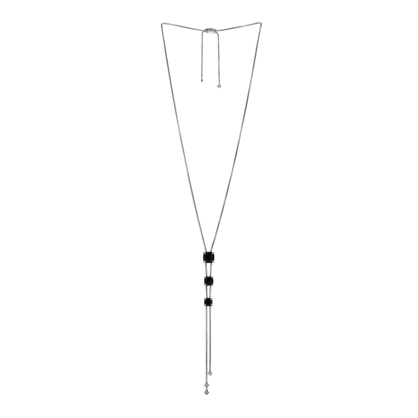 Sterling Silver Diamond Black Onyx Chatelaine Y Necklace
