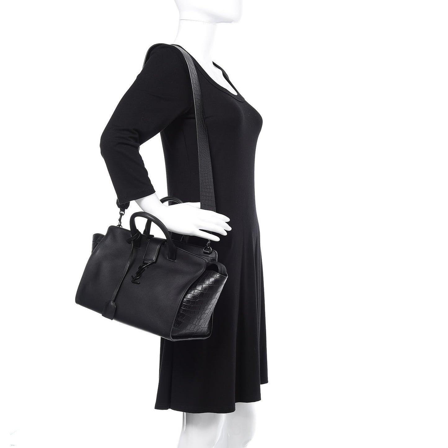 Smooth Calfskin Crocodile Embossed Small Monogram Downtown Cabas Black