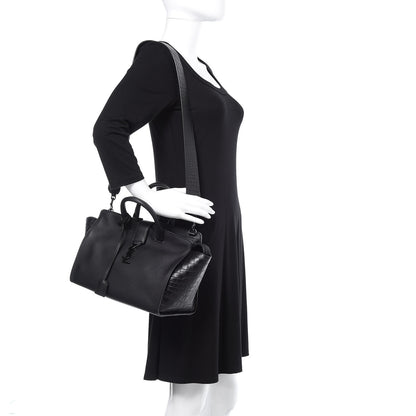 Saint Laurent Smooth Calfskin Crocodile Embossed Small Monogram Downtown Cabas Black 2 of 12