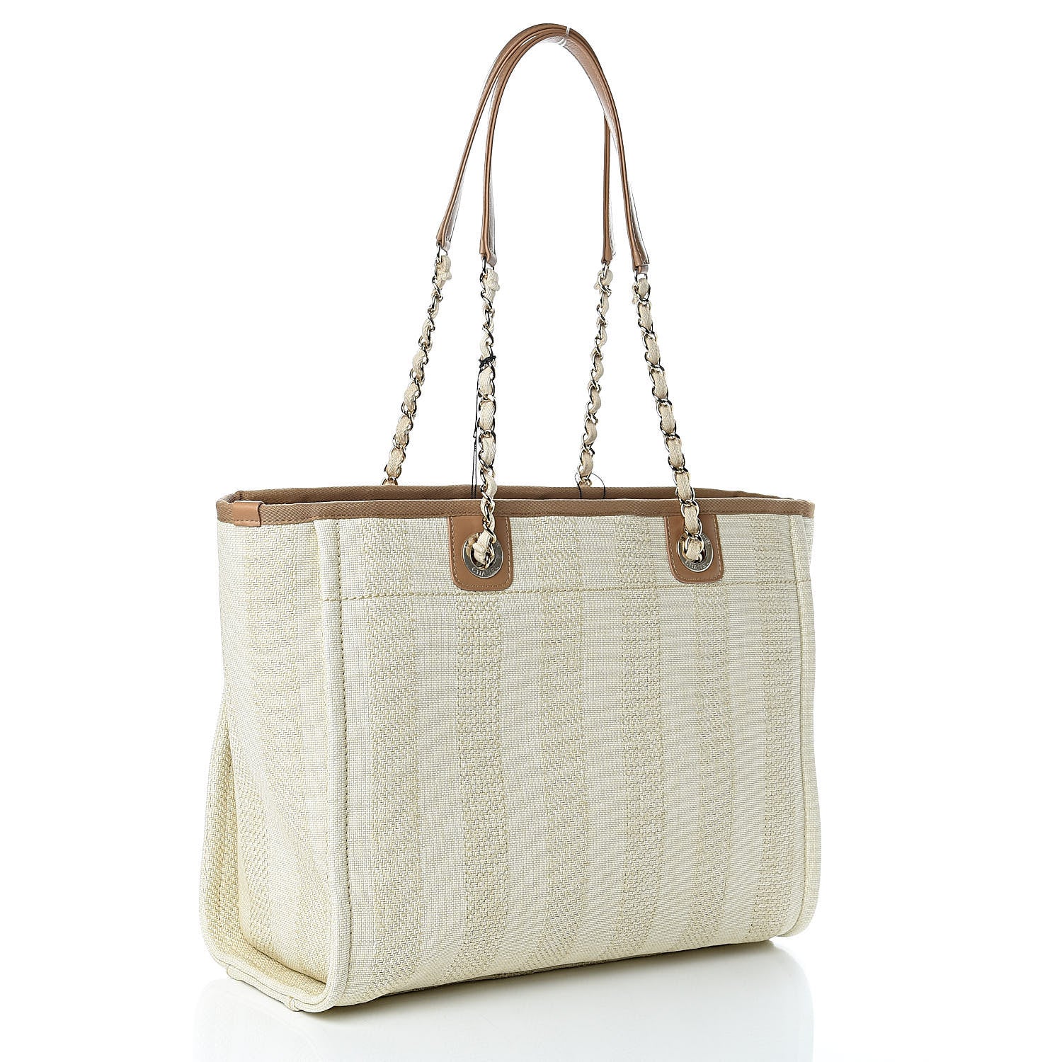 Chanel Straw Raffia Calfskin Striped Small Deauville Tote Beige 3 of 11