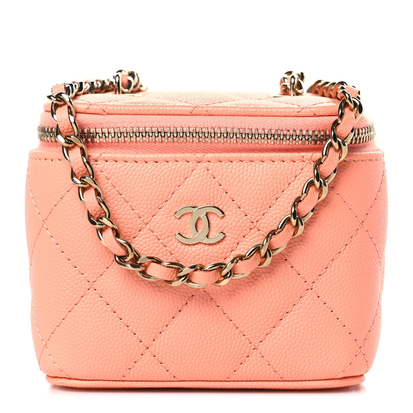 Caviar Quilted Mini Vanity Case With Chain Light Orange