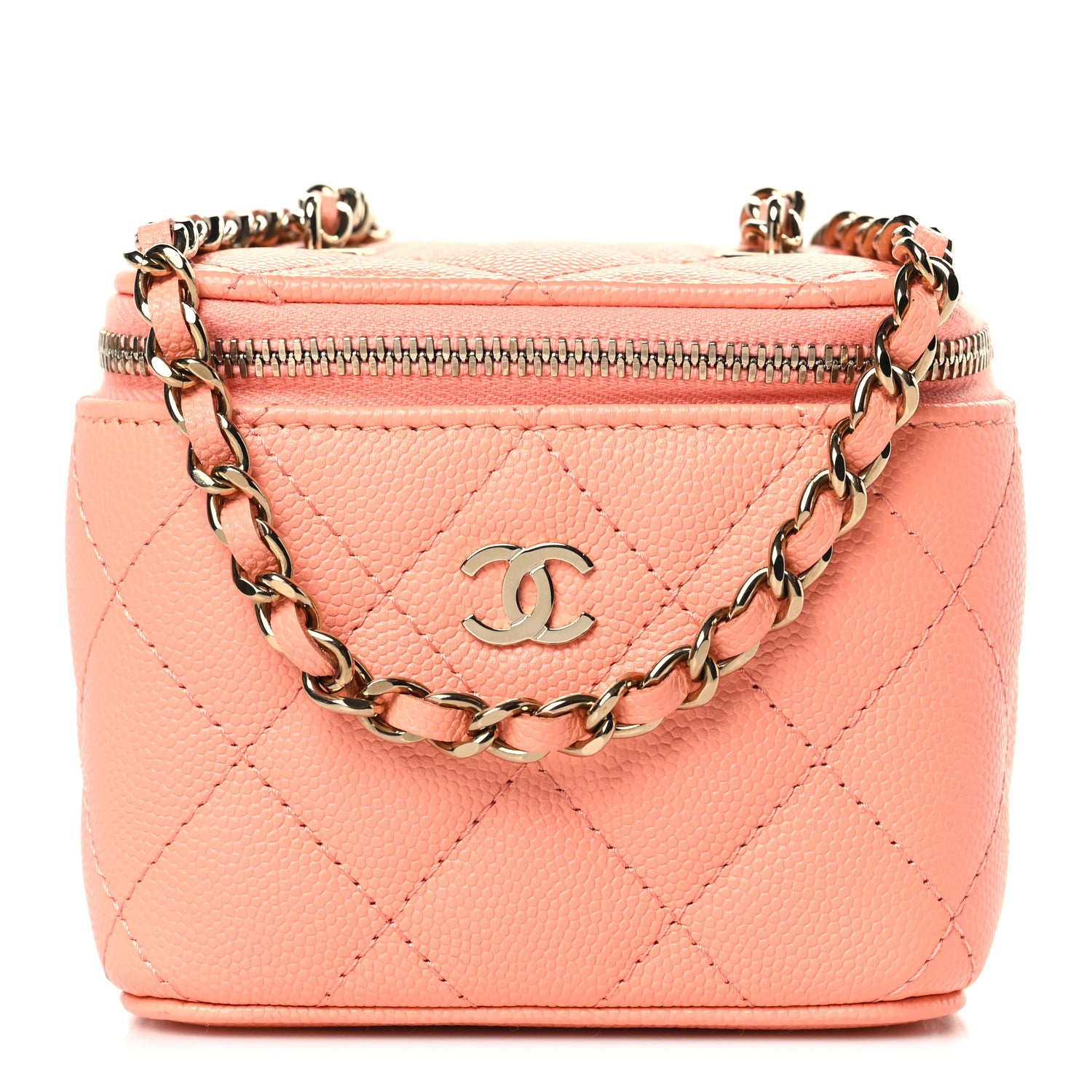 Chanel Caviar Quilted Mini Vanity Case With Chain Light Orange 1 of 9