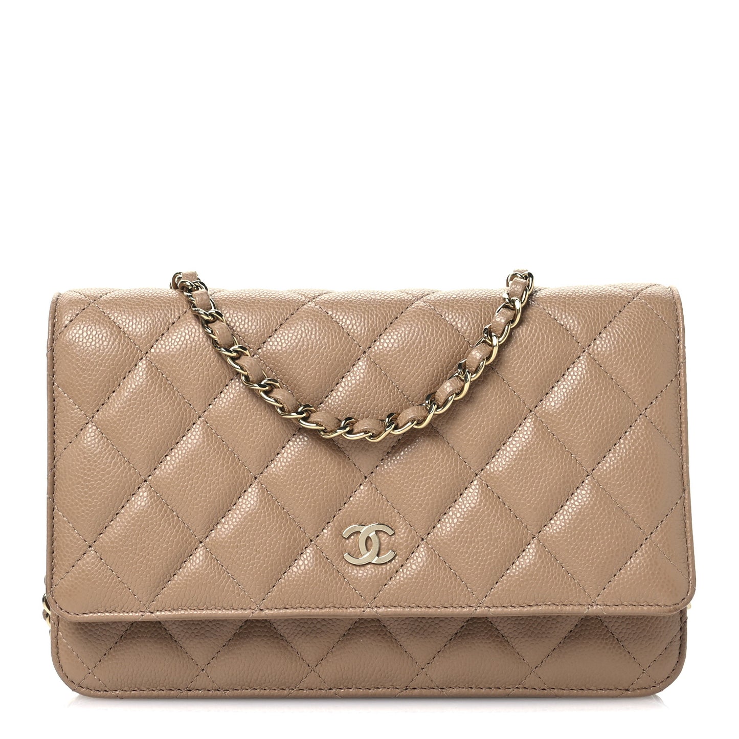 Caviar Quilted Wallet on Chain WOC Dark Beige