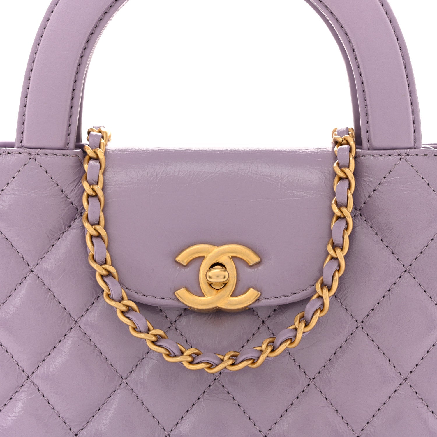 Chanel Shiny Aged Calfskin Quilted Nano Kelly Shopper Lilac 14 of 19