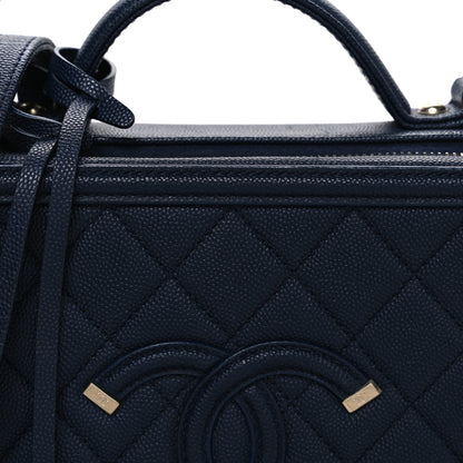 Chanel Caviar Quilted Medium CC Filigree Vanity Case Navy 8 of 10