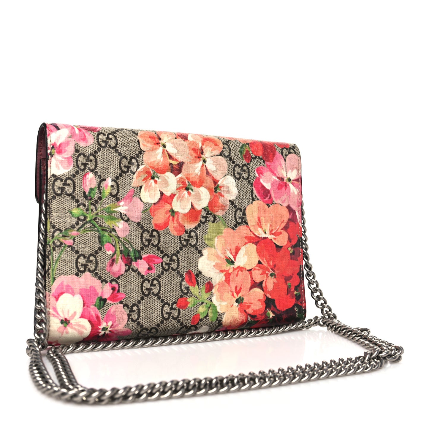 GG Supreme Monogram Blooms Mini Dionysus Chain Wallet Beige Multicolor Dry Rose