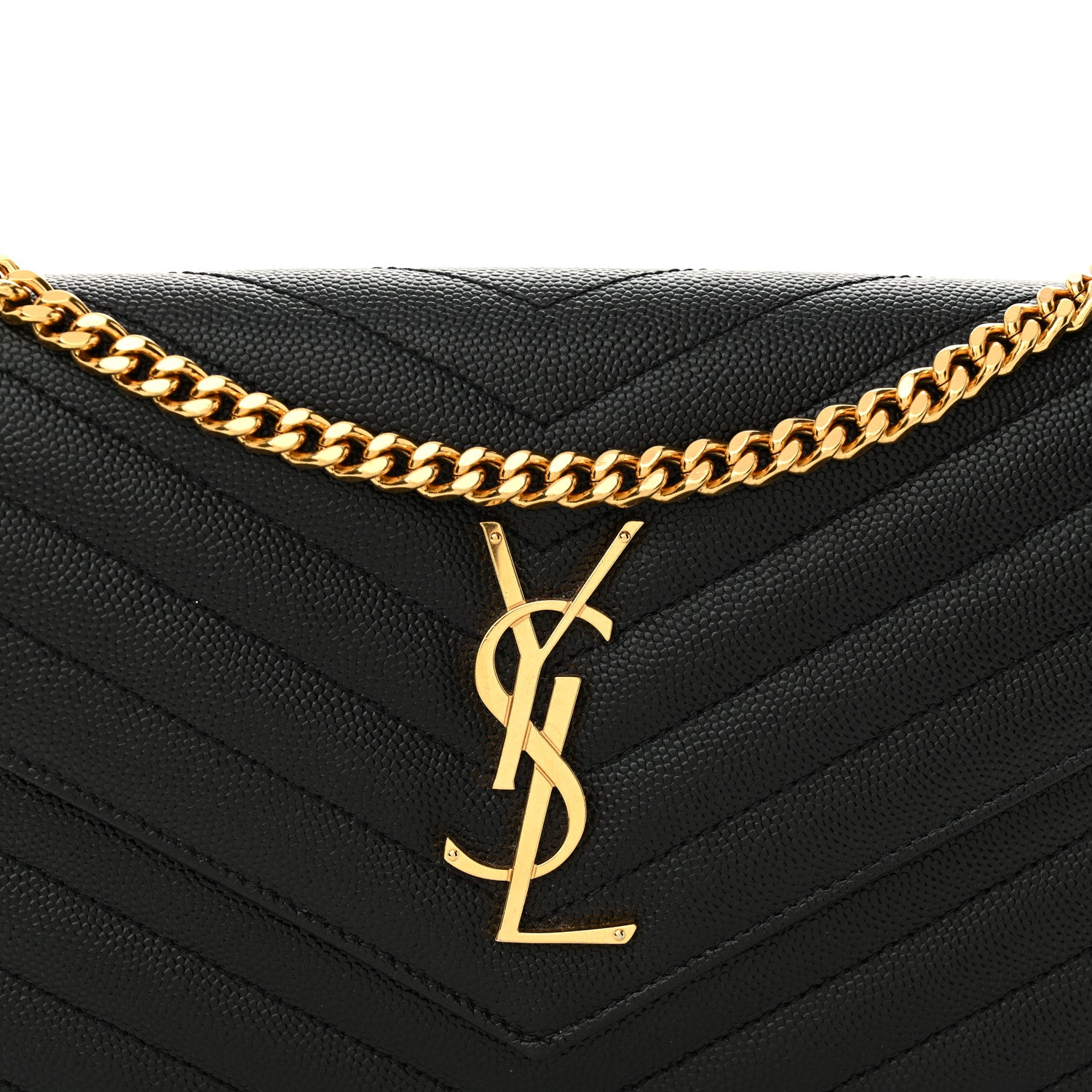 Saint Laurent Grain De Poudre Matelasse Chevron Monogram Chain Wallet Black 8 of 12