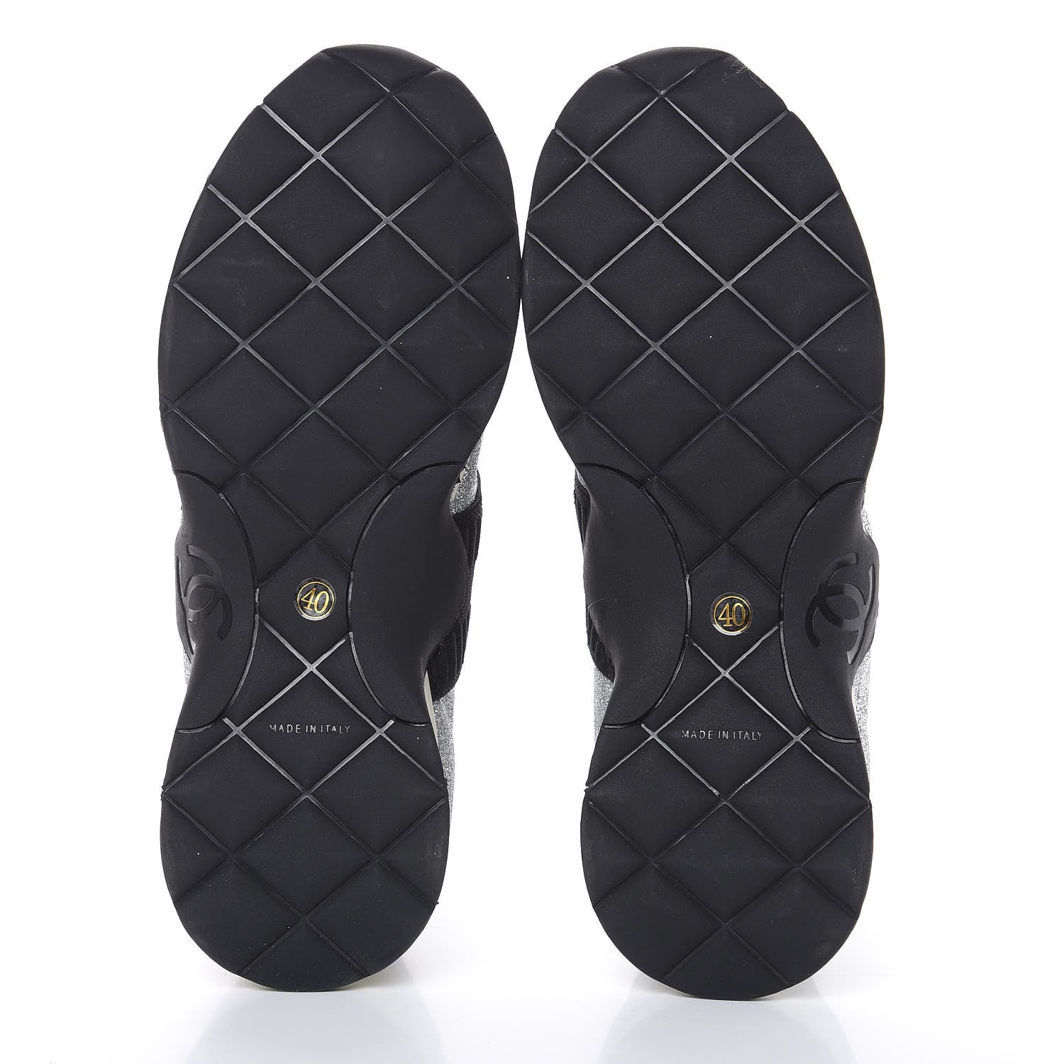 Chanel Glitter Stretch Fabric CC Sneakers 40 Black Silver 5 of 9