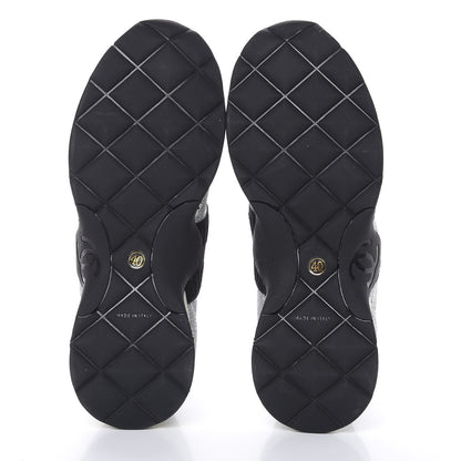 Chanel Glitter Stretch Fabric CC Sneakers 40 Black Silver 5 of 9