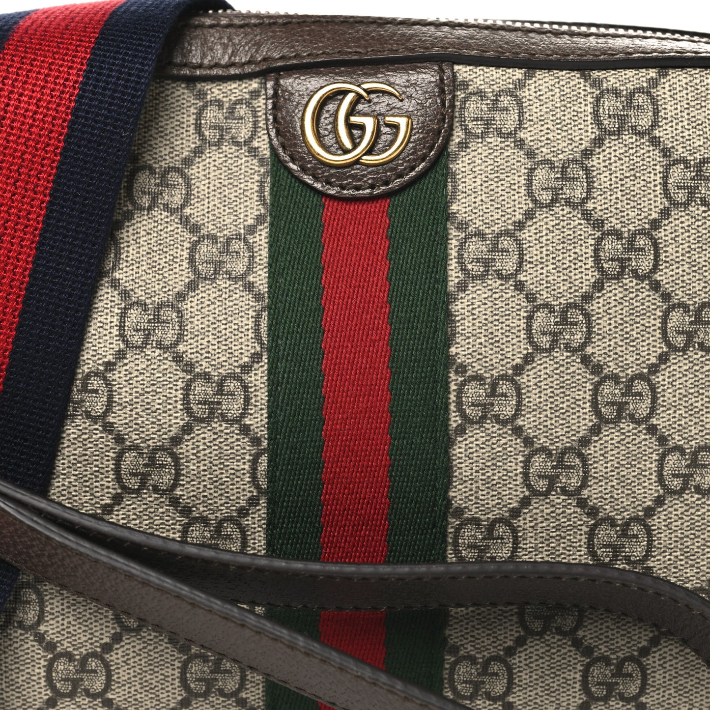 GG Supreme Monogram Textured Dollar Calfskin Web Ophidia Wristlet Shoulder Bag Beige Ebony New Acero