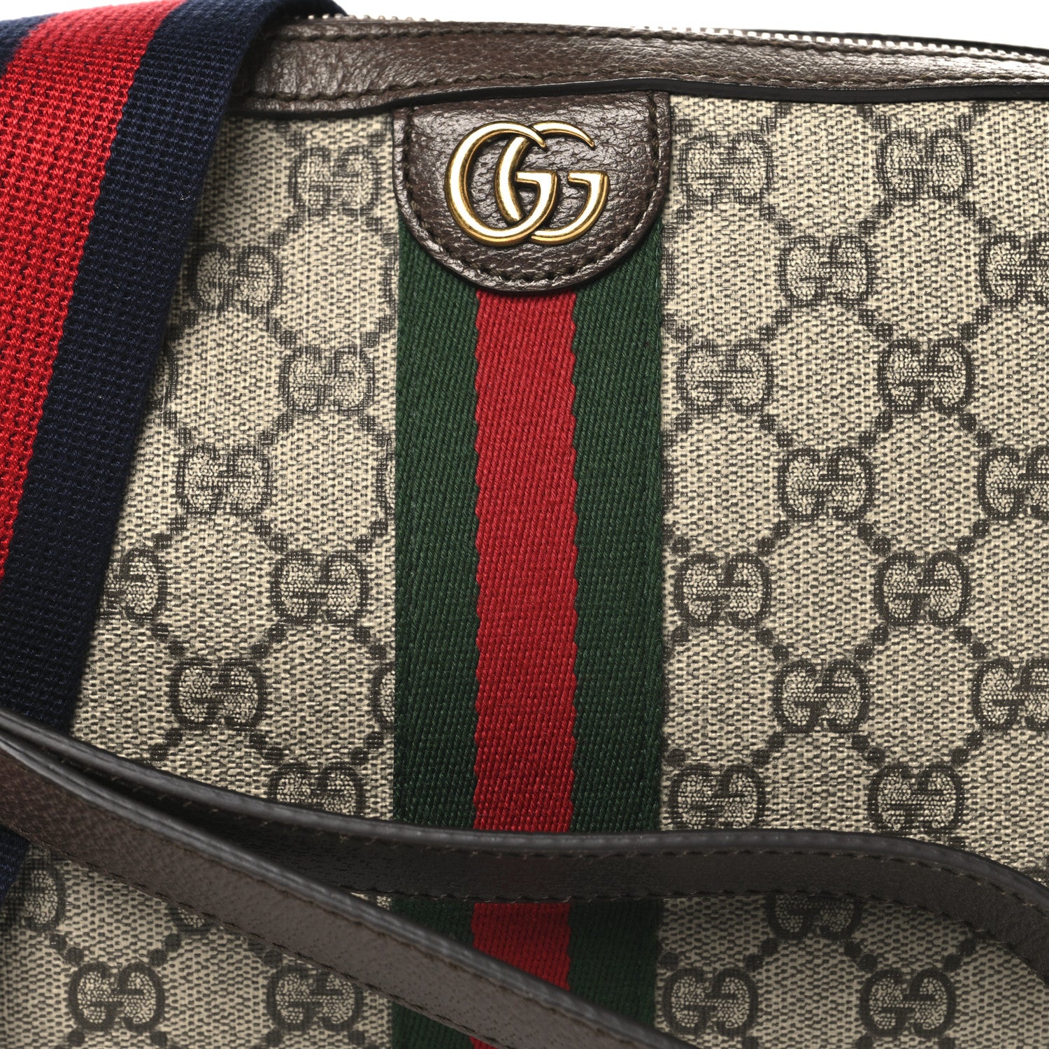 Gucci GG Supreme Monogram Textured Dollar Calfskin Web Ophidia Wristlet Shoulder Bag Beige Ebony New Acero 8 of 11