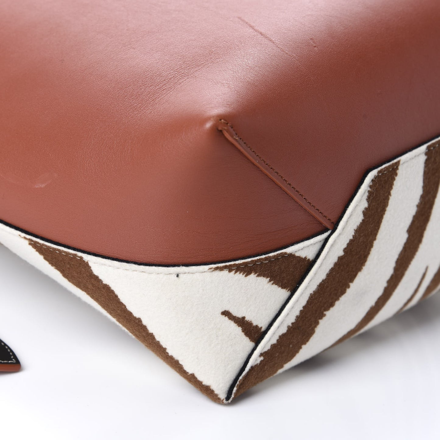 Shiny Smooth Calfskin Zebra Printed Calf Hair Small Twisted Cabas Chalk Brick