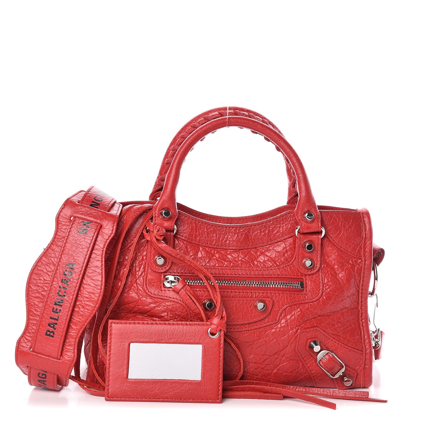 Agneau Classic Silver Hardware Mini City Logo Strap Red Black