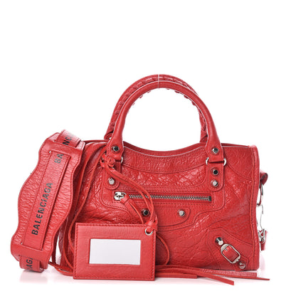 Balenciaga Agneau Classic Silver Hardware Mini City Logo Strap Red Black 1 of 8