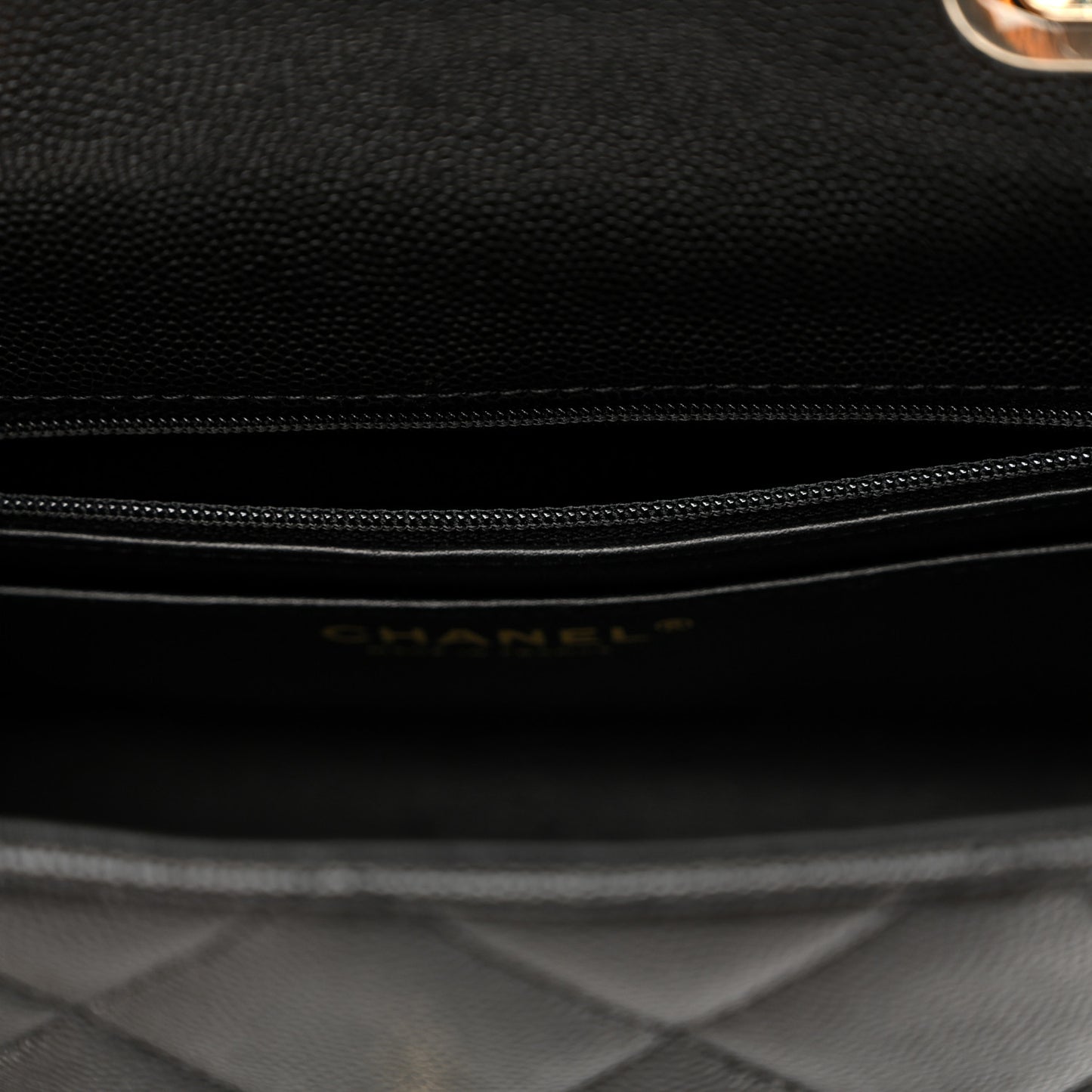 Caviar Quilted Mini Retro Twist Top Handle Flap Black