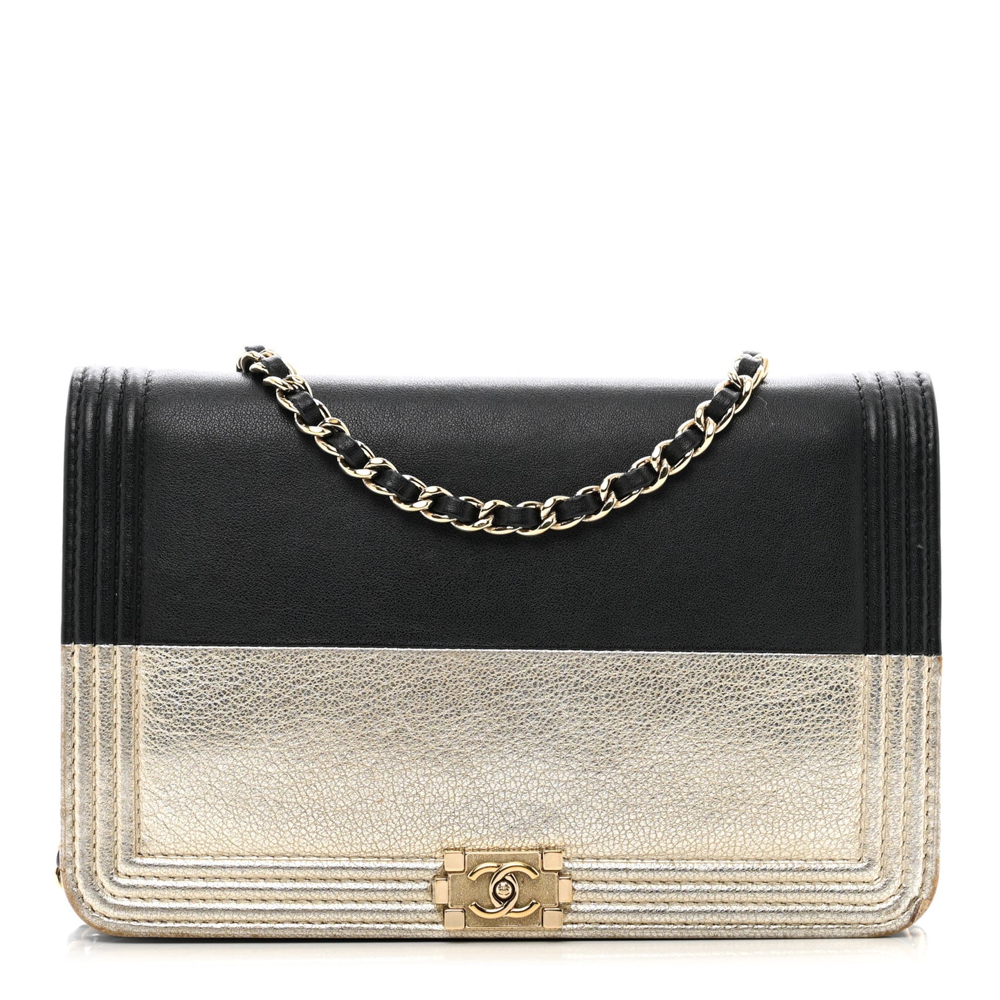Metallic Goatskin Lambskin Boy Wallet on Chain WOC Black Gold