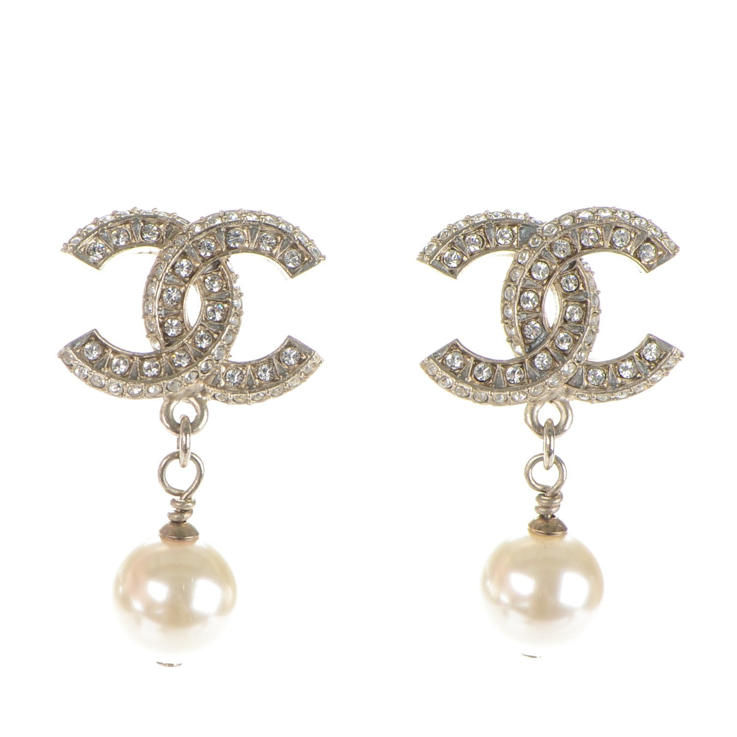 Chanel Crystal Pearl CC Drop Earrings Light Gold 1 of 5