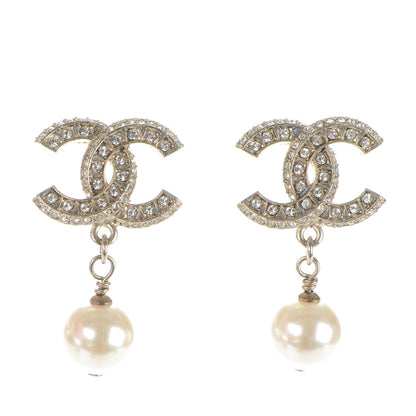 Chanel Crystal Pearl CC Drop Earrings Light Gold 1 of 5