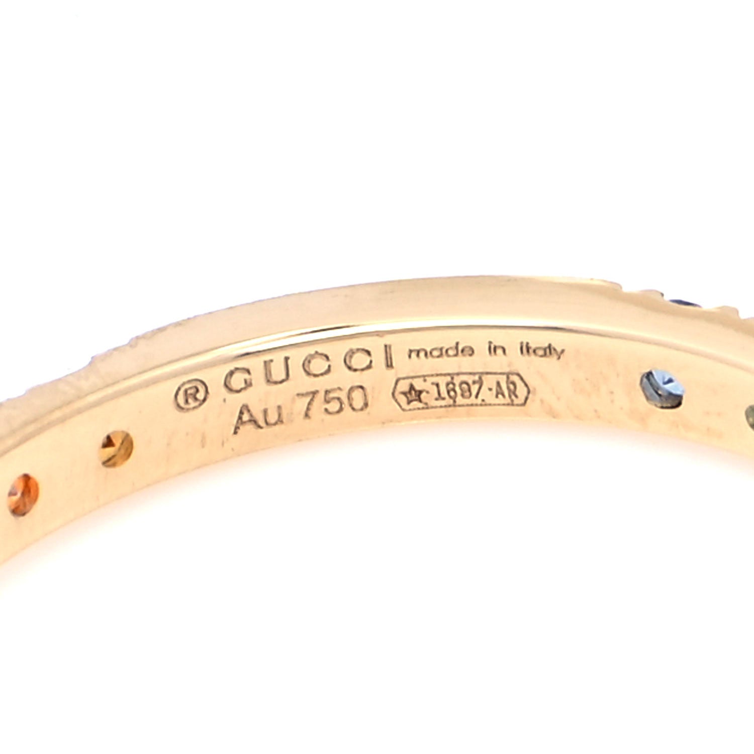 Gucci 18K Yellow Gold Mixed Gemstone Running GG Ring 53 6.5 4 of 4
