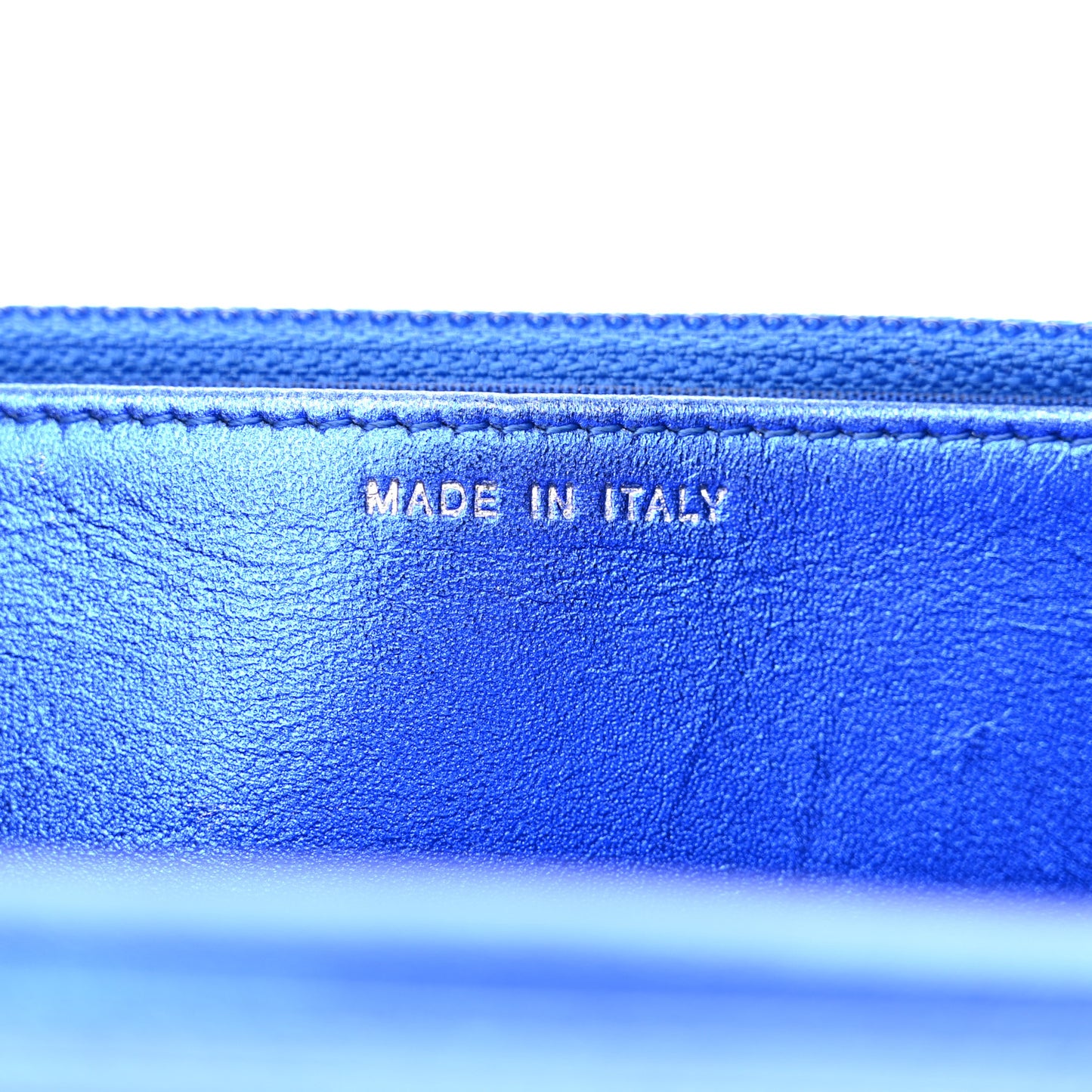 Metallic Patent Calfskin Quilted Boy Wallet on Chain WOC Blue