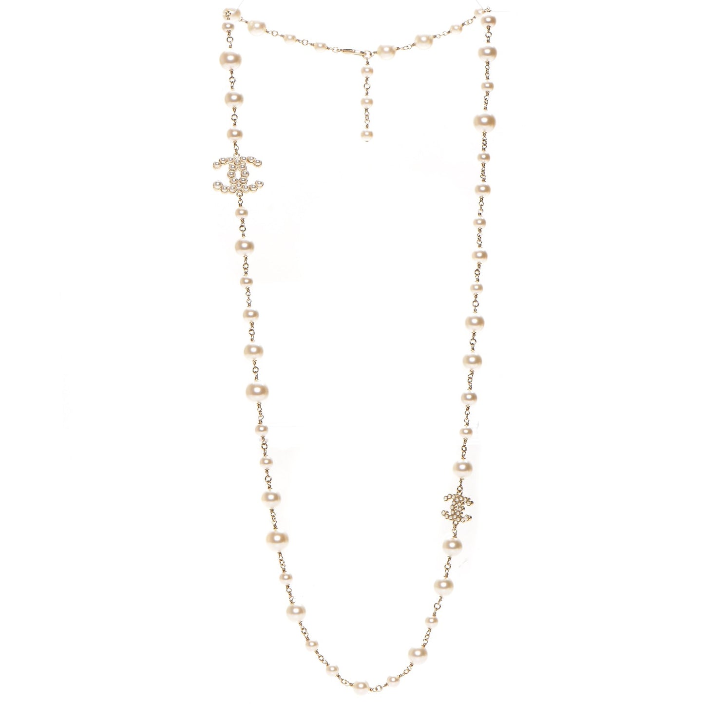 Pearl CC Long Necklace Gold